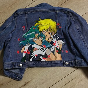 Sailor moon Sailor Uranus y Sailor Neptune hechas a pedido - chaqueta vaquera personalizada pintada a mano imagen 2