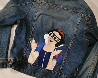 Disney princess Snow White - custom hand painted  handmade denim jean jacket