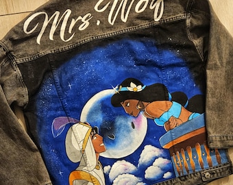 Disney Aladdin Jasmine  - hand painted made to order custom denim jean jacket