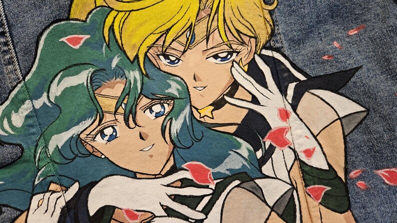 Sailor moon Sailor Uranus y Sailor Neptune hechas a pedido - chaqueta vaquera personalizada pintada a mano imagen 6