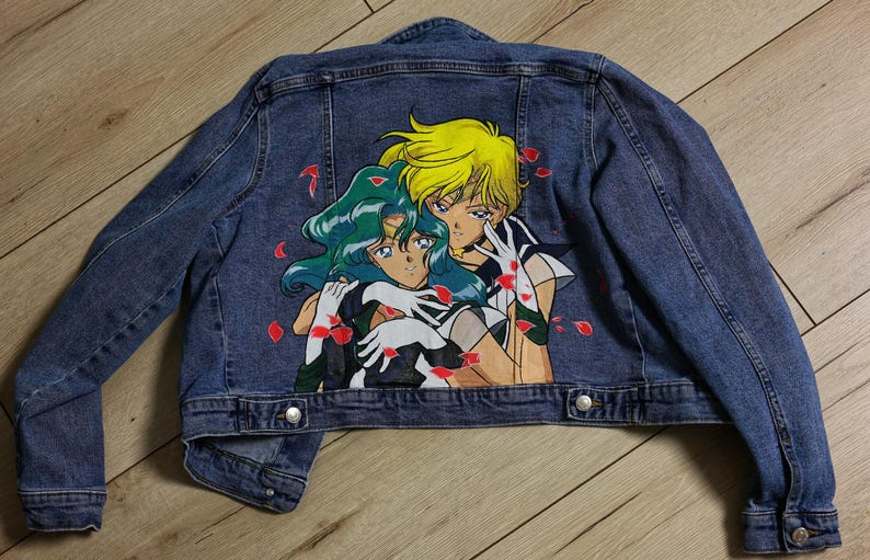 Sailor moon Sailor Uranus y Sailor Neptune hechas a pedido - chaqueta vaquera personalizada pintada a mano imagen 2