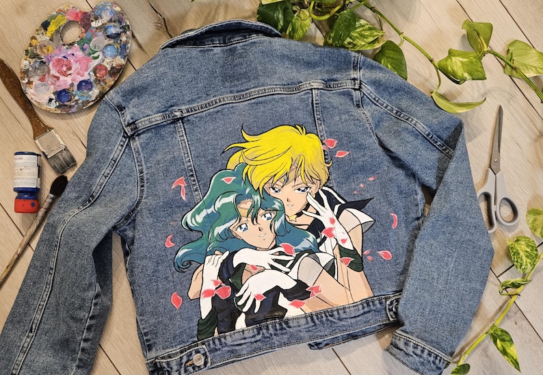 Sailor moon Sailor Uranus y Sailor Neptune hechas a pedido - chaqueta vaquera personalizada pintada a mano imagen 4