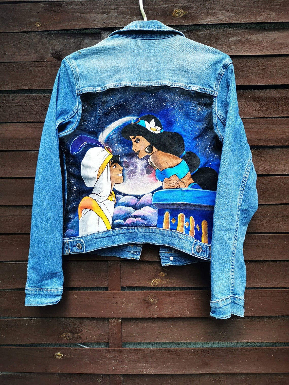 Disney Aladdin Jasmine Hand Painted Custom Denim Jean Jacket - Etsy