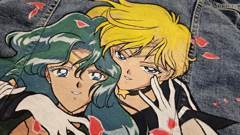 Sailor moon Sailor Uranus y Sailor Neptune hechas a pedido - chaqueta vaquera personalizada pintada a mano imagen 8