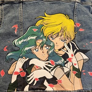 Sailor moon Sailor Uranus y Sailor Neptune hechas a pedido - chaqueta vaquera personalizada pintada a mano imagen 9