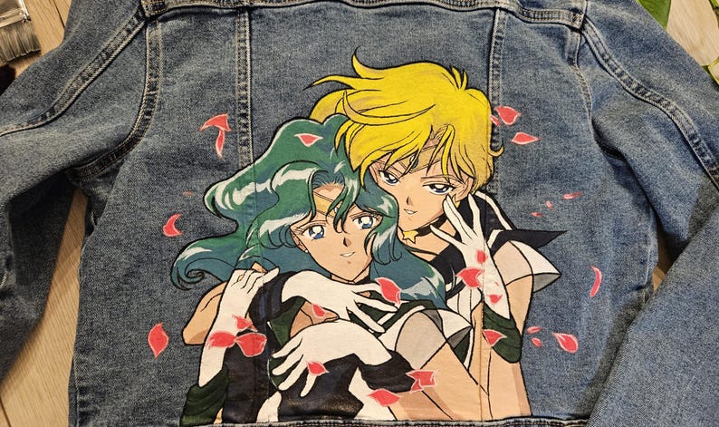 Sailor moon Sailor Uranus y Sailor Neptune hechas a pedido - chaqueta vaquera personalizada pintada a mano imagen 9