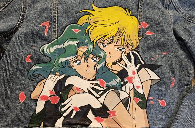 Sailor moon Sailor Uranus y Sailor Neptune hechas a pedido - chaqueta vaquera personalizada pintada a mano imagen 7