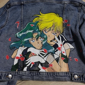 Sailor moon Sailor Uranus y Sailor Neptune hechas a pedido - chaqueta vaquera personalizada pintada a mano imagen 10