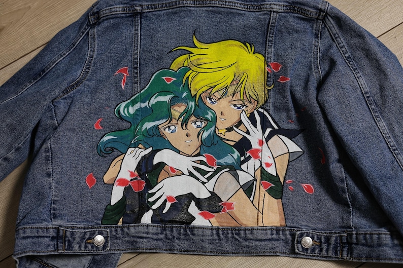 Sailor moon Sailor Uranus y Sailor Neptune hechas a pedido - chaqueta vaquera personalizada pintada a mano imagen 10