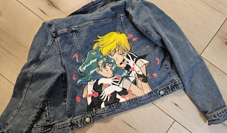 Sailor moon Sailor Uranus y Sailor Neptune hechas a pedido - chaqueta vaquera personalizada pintada a mano imagen 5