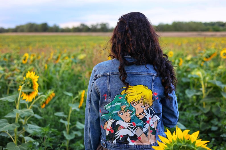 Sailor moon Sailor Uranus y Sailor Neptune hechas a pedido - chaqueta vaquera personalizada pintada a mano imagen 3