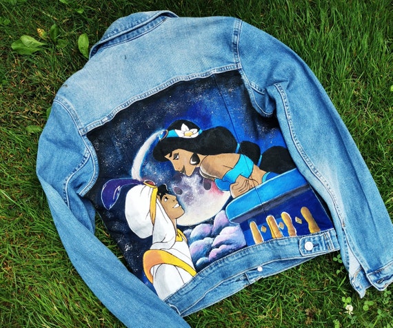Disney Aladdin Jasmine Hand Painted Custom Denim Jean Jacket Etsy