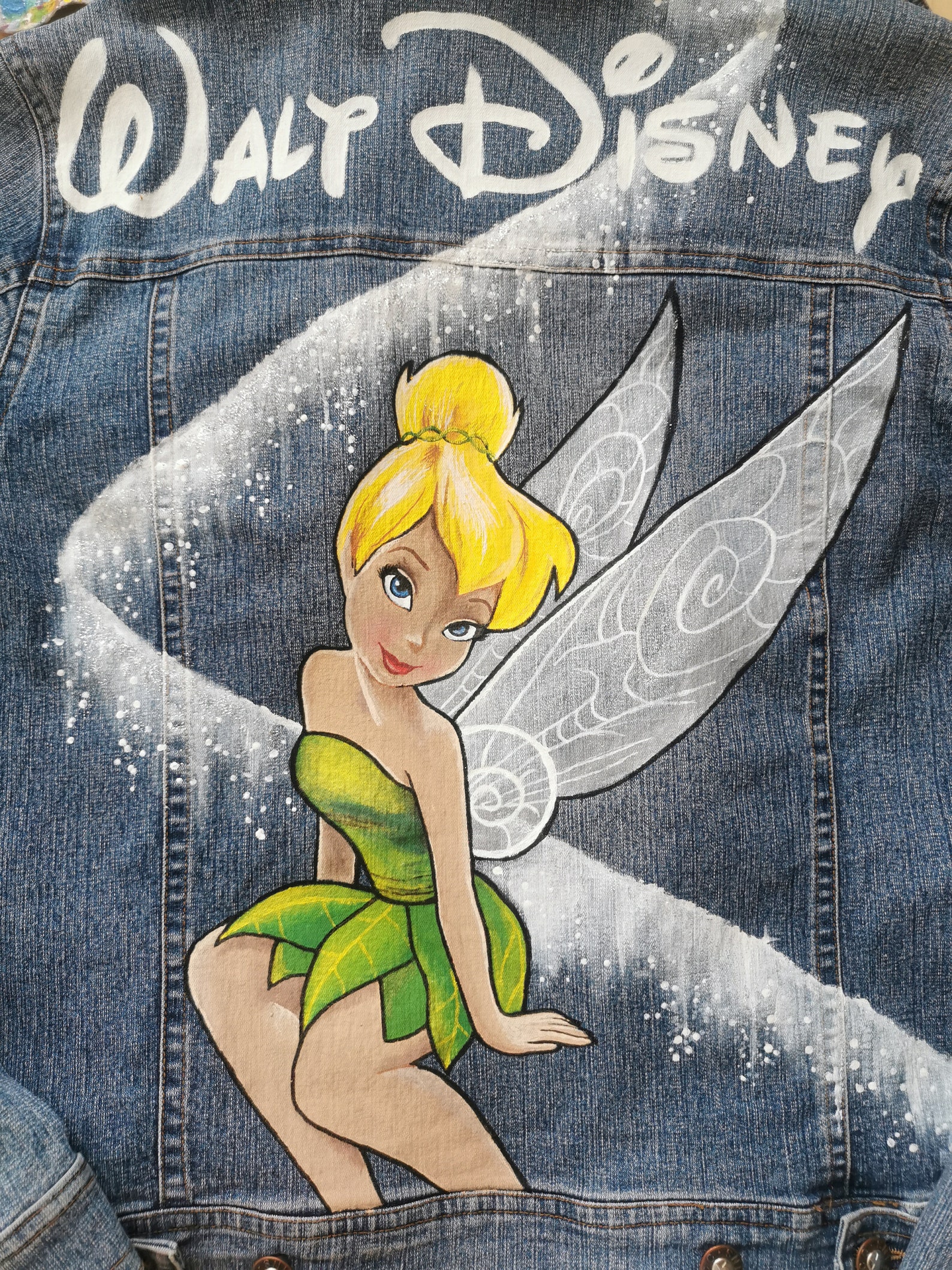 Disney Tinkerbell From Peter Pan Hand Painted Custom Denim Jean Jacket Etsy