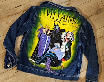 Disney Villains Evil Queen Ursula Maleficent Cruella - handmade custom denim jacket made to order