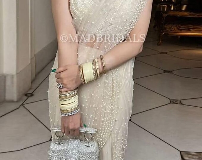 IVORY PEARL WORKED DRAPED SAREE