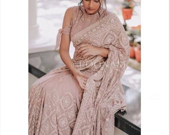 Pure Georgette Chikankari Saree mukaish saree, rosa chikankari Saree, boda chikankari saree, dama de honor saree, novia saree