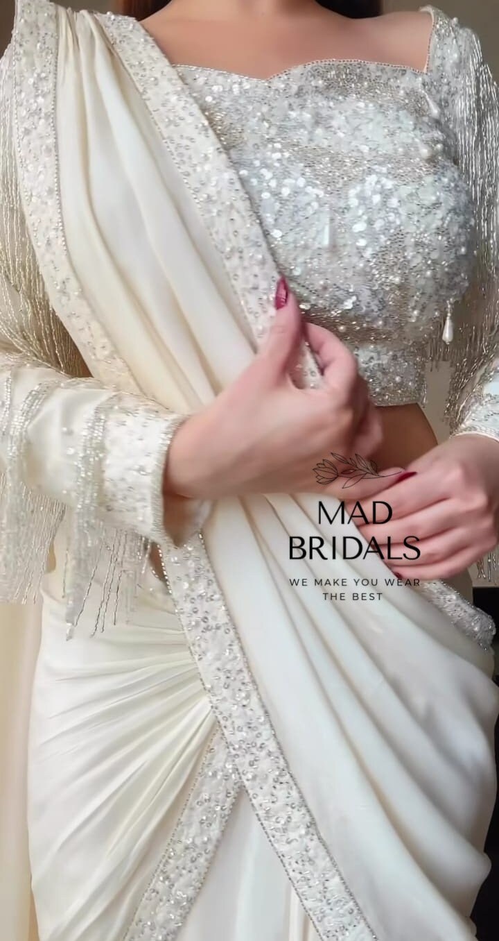 IVORY PEARL DROP EMBROIDERED SAREE