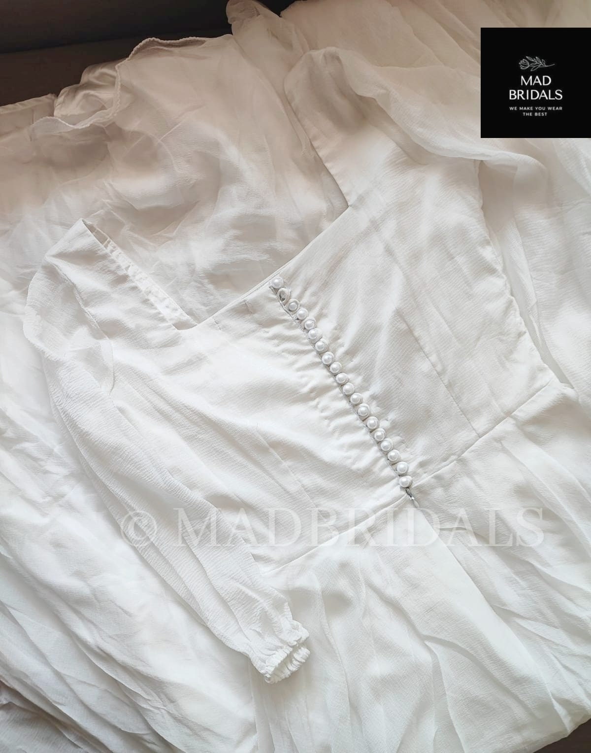 One-Shoulder Beaded Chiffon Long Sleeve Gown Ivory main image 1