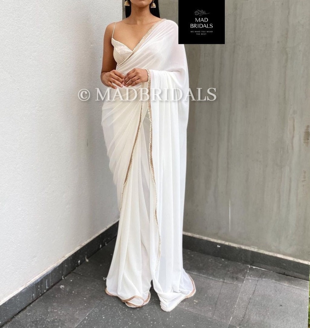 Pearl Escent Ivory Sari Drape Gown