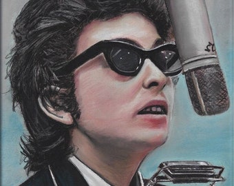 an original pastel portrait painting of a true global  superstar .......folk singer BOB DYLAN