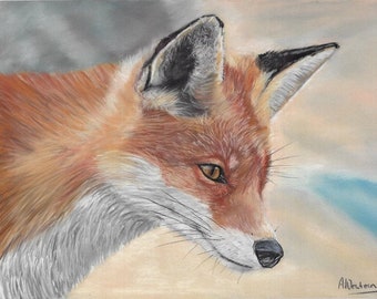 an original pastel painting of a beautiful RED FOX