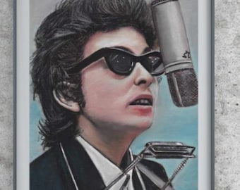 Original Bob Dylan Pastel Portrait: Handmade Music Icon Art