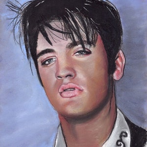 original pastel portrait of the king of rock and roll ELVIS PRESLEY