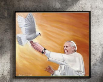 Original Pastel Painting: Pope Francis Tribute, Catholic Art