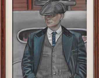 Pintura al pastel original de Thomas Shelby, arte de Peaky Blinders