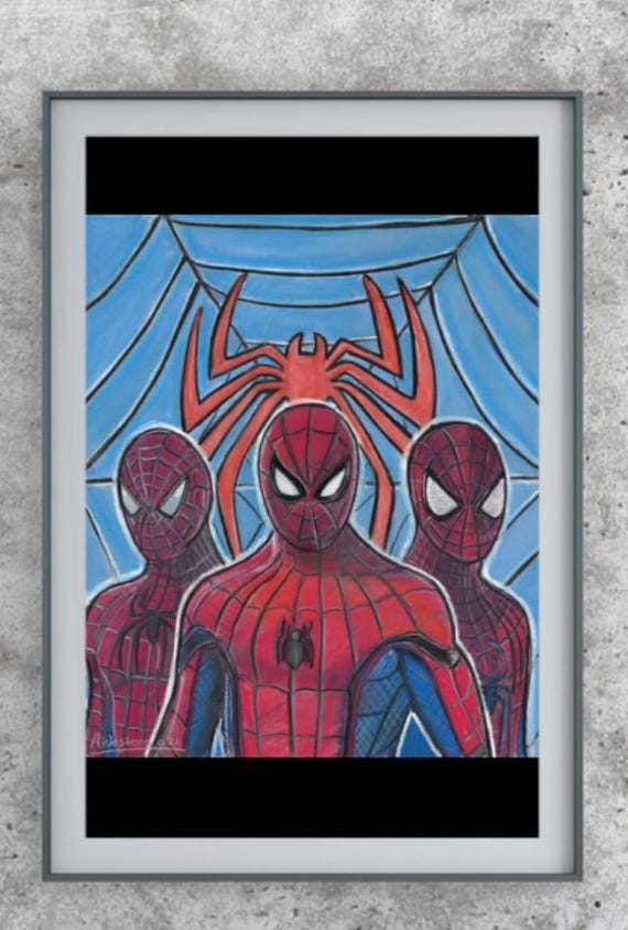 ジャンみ スパイダーマン NWH ３人 ピーター アート ポスター A3 The Three Spider Men Art Print, Pastel Wall Decor, Marvel