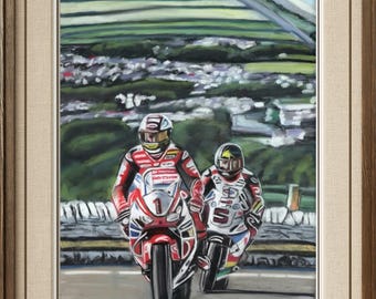 Isle of Man TT pastel painting, original motorcycle race art, hand painted