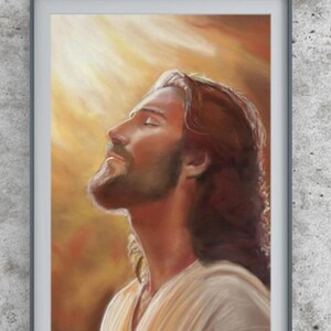 Dipinto originale di Gesù a pastello, arte del Principe della Pace, opera d&#39;arte di pacifica serenità, decorazione murale cristiana, regalo religioso