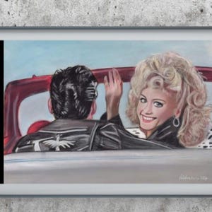 Classic Cinema Comes Alive: Pastel Artwork of John Travolta & Olivia Newton-John from Grease