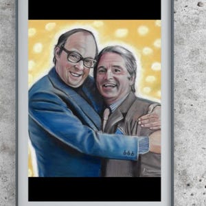 Morecambe and Wise Pastel Painting, Vintage TV Show Art, British Comedy Duo, Retro Wall Decor, Comedy Lovers Gift