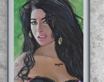 Amy Winehouse pastellporträtt: Originalkonst, musikikon (16x12 tum)