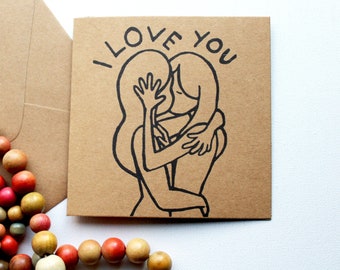 I Love You card for Valentines Day or Birthdays, LGBTQIA+ - 10 x 10cm bank inside