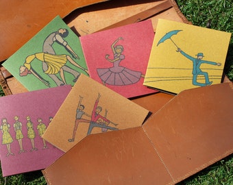Musical Theatre Movie cards x5 - 10cm x 10cm - West Side Story, The Sound of Music, Annie, Singin' in the rain - Brown card and envelope