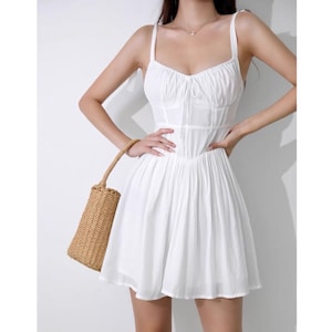 Plain White Mini Dress pleated | Y2K Clothing | Korean Fashion | French Retro | Summer Picnic | 50s 60s 70s 80s 90s 00s | Harajuku Versatile