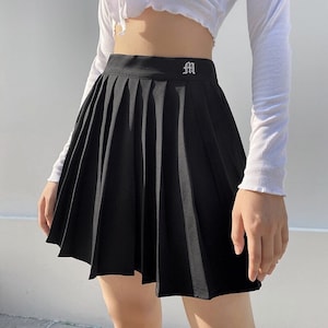 Black pleated mini skirt etsy online