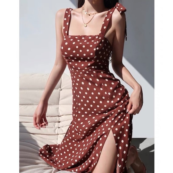 White Polka Dots Midi Dress Y2K 