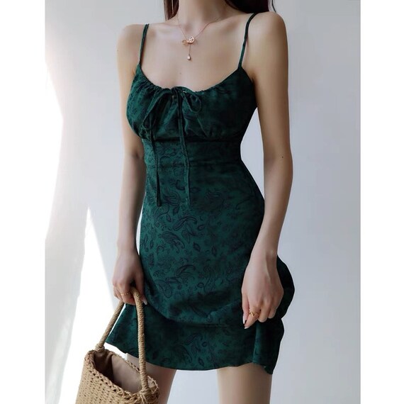 Vintage Milkmaid Dark Emerald Green Floral Mini Dress Y2K - Etsy