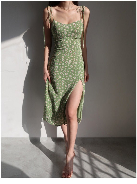 Lime Floral Midi Dress Y2K Clothing ...