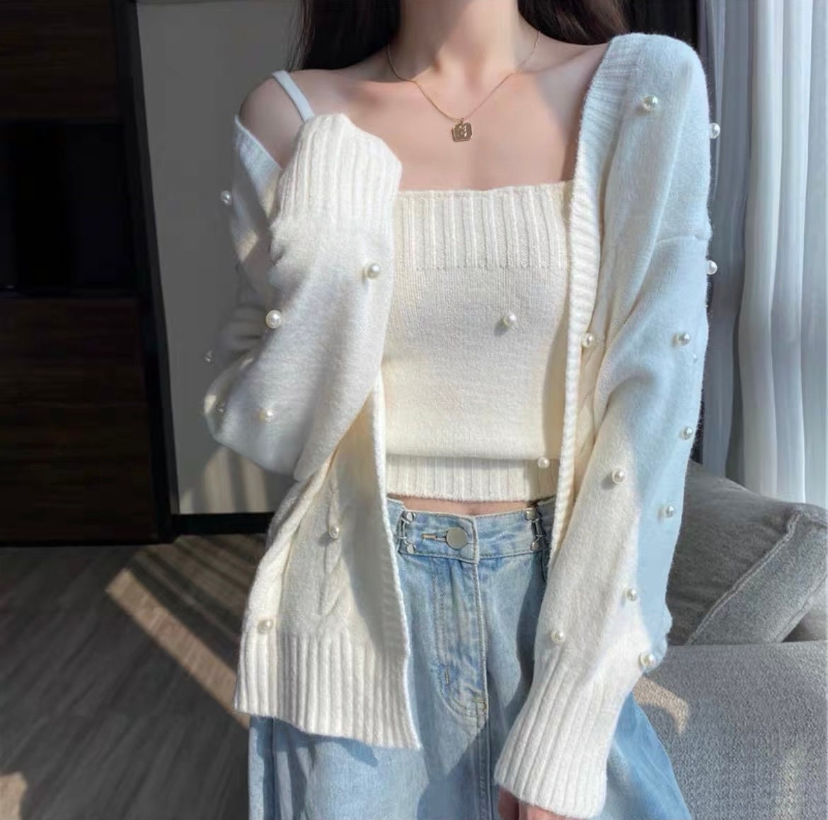 purple cardigan set