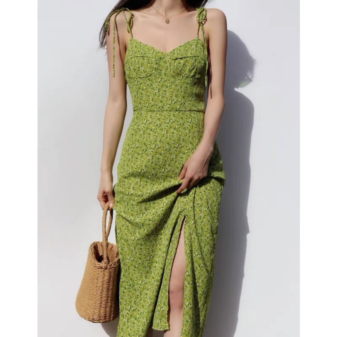 Y2K Green Button-up Botanical Print Sleeveless Dress 10 12