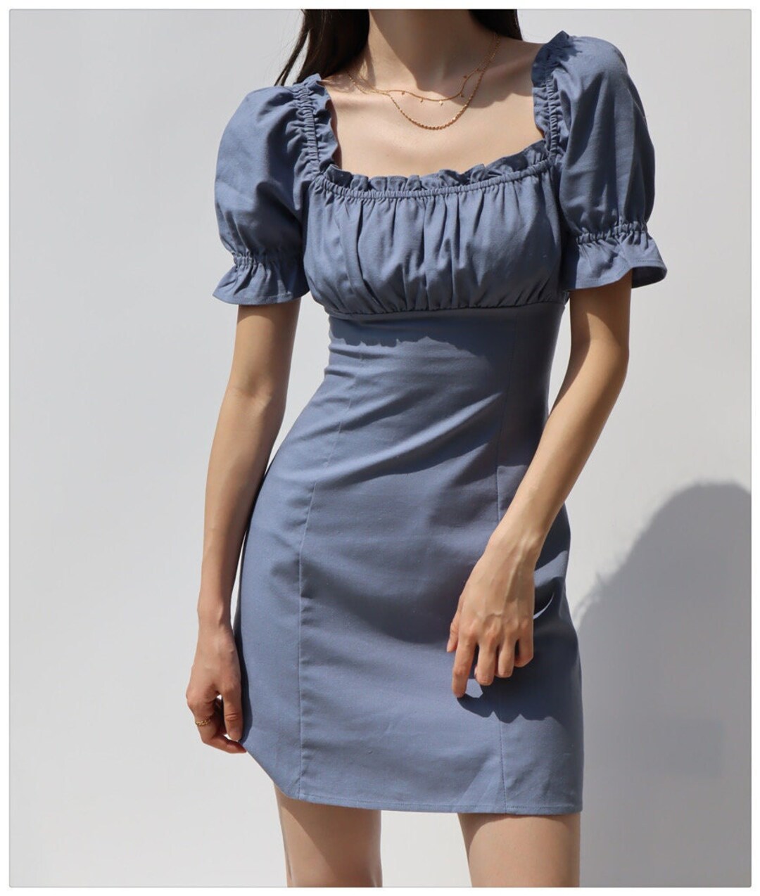 Vintage Milkmaid Grey Blue Short Mini Dress Puff Sleeves Y2K - Etsy