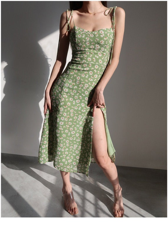 Lime Floral Midi Dress Y2K Clothing ...