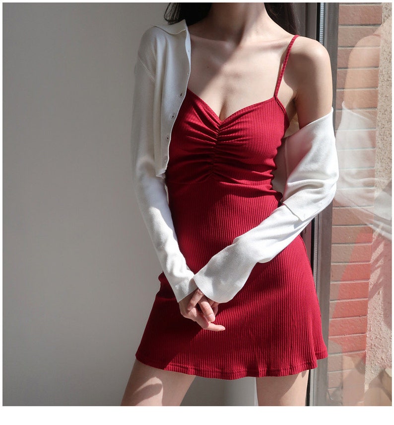 Vintage Milkmaid Red / Black Ribbed Mini Strappy Dress Y2K Etsy