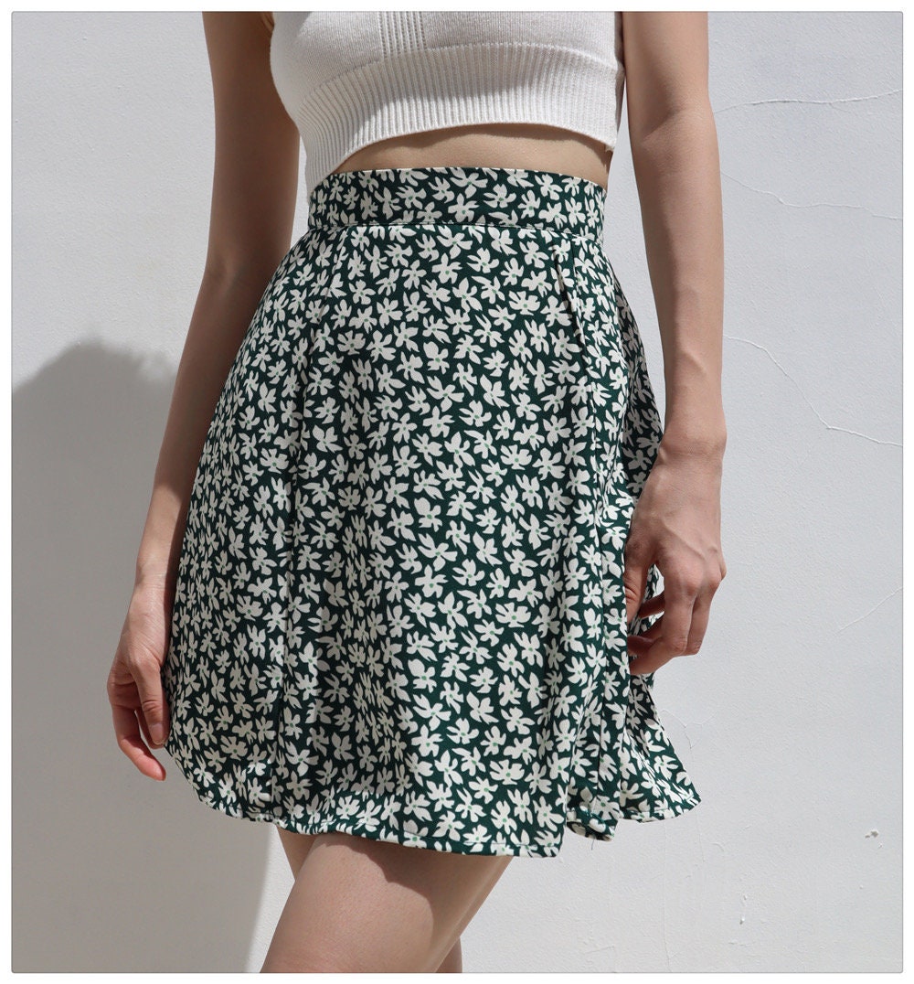 Green and White mini skirt Y2K Clothing French Retro | Etsy
