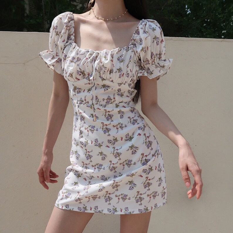 Vintage Milkmaid White Floral Dress Puff Sleeves Y2K | Etsy