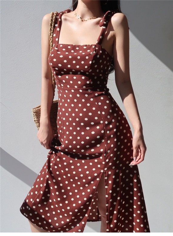 White Polka Dots Midi Dress Y2K 